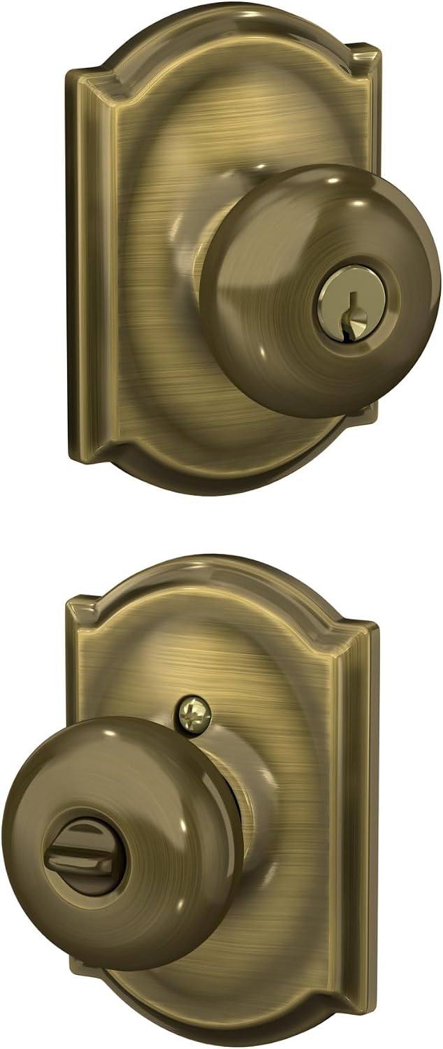 Schlage Plymouth Bed/Bath Privacy Door Knob with Lock, Satin Nickel | Interior bedroom or bathroom door knob with push button lock, Easy to install, Certified durability, Universal fit