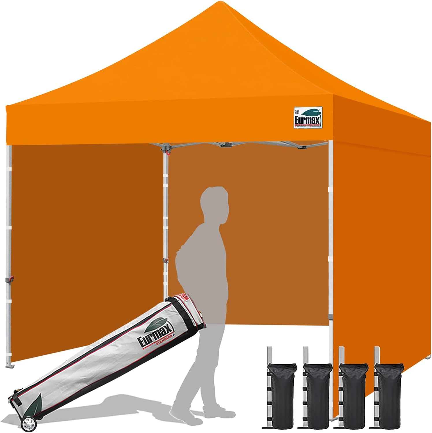 Eurmax USA 10x10 Pop Up Canopy Tent,Commercial Tent with Patented No-Tip Rolling Bag,4 Zippered Removable Walls,UV & Water Resistant Canopy Top,Heavy Duty Outdoor Gazebo,Instant Shelter(White)
