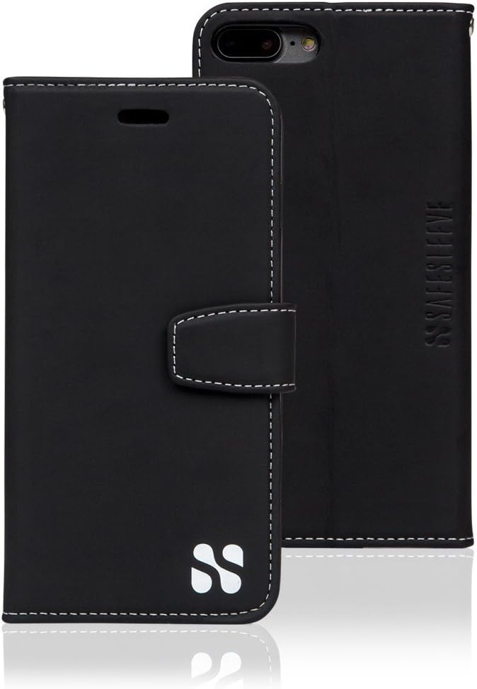 SafeSleeve EMF Blocking Wallet Case for iPhone 6/7/8, Black | EMF Blocker, Card Data Protection, Magnetic Closure, Leather Folio Protection for Daily Use