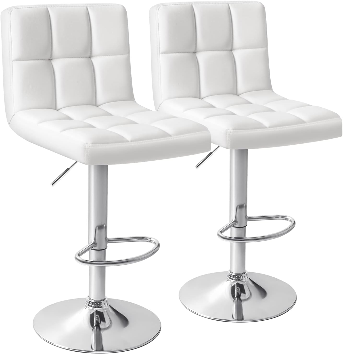 Homall Bar Stools Modern PU Leather Adjustable Swivel Barstools, Armless Hydraulic Kitchen Counter Bar Stool Extra Height Square Island Barstool with Back Set of 2 (Leather, White)