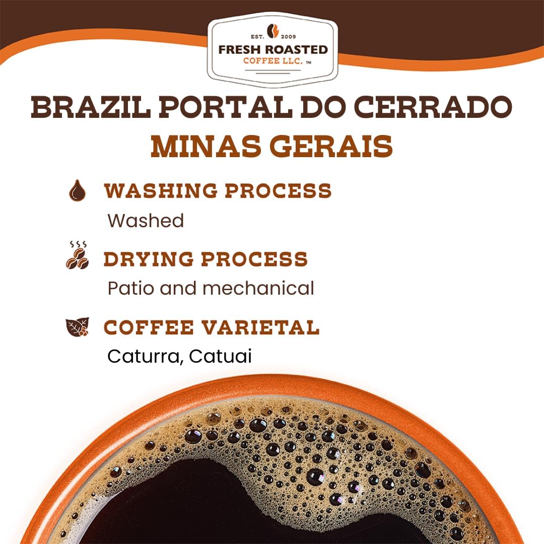 Fresh Roasted Coffee, Dark Brazil Whole Bean Coffee, Med-Dark Roast, Kosher, 5 lb (80 oz)