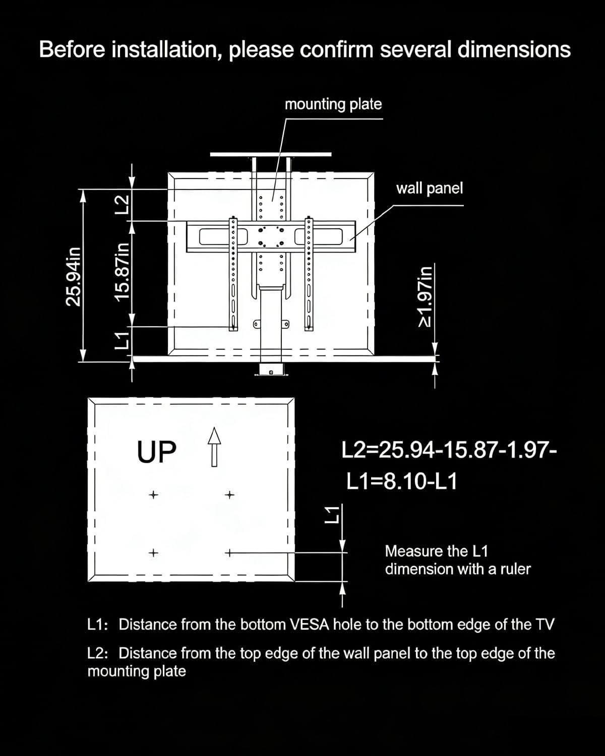 Motorized TV Stand for 32 to 70 inch Screens, Vertical TV Lift with Remote Control, Max VESA 600 * 400