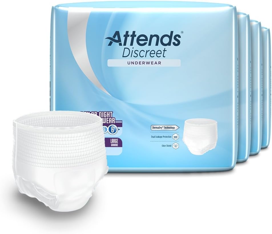 Attends Overnight Underwear for Adult Incontinence Care with ConfidenceCuff™ Protection, Overnight Absorbency, Unisex, X-Large, 12 Count (x4) | Unisex