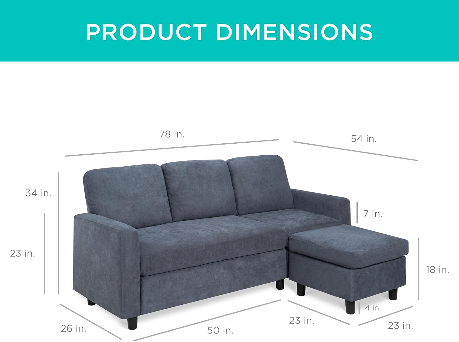 Best Choice Products Upholstered Sectional Sofa for Home, Apartment, Dorm, Bonus Room, Compact Spaces w/Chaise Lounge, 3-Seat, L-Shape Design