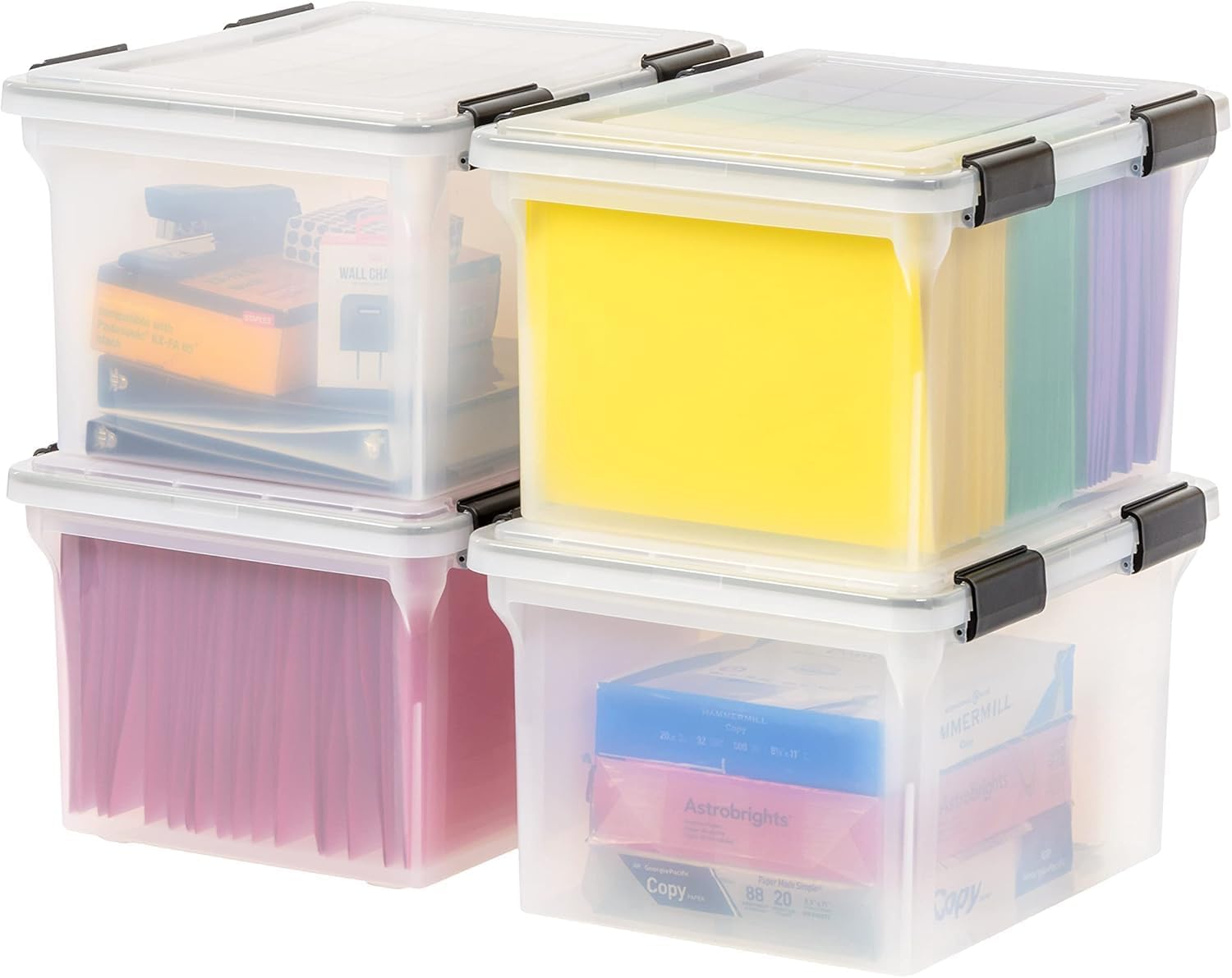 IRIS USA 5-Pack 44 Qt. Letter File Box with Hinged Lid, Clear | Protect important documents, letter and legal files with secure storage for home offices, moving, and long-term organization