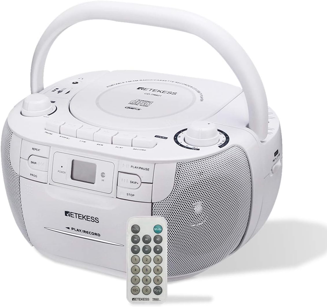 Retekess TR621 CD and Cassette Player Combo, Boombox CD Player(White)
