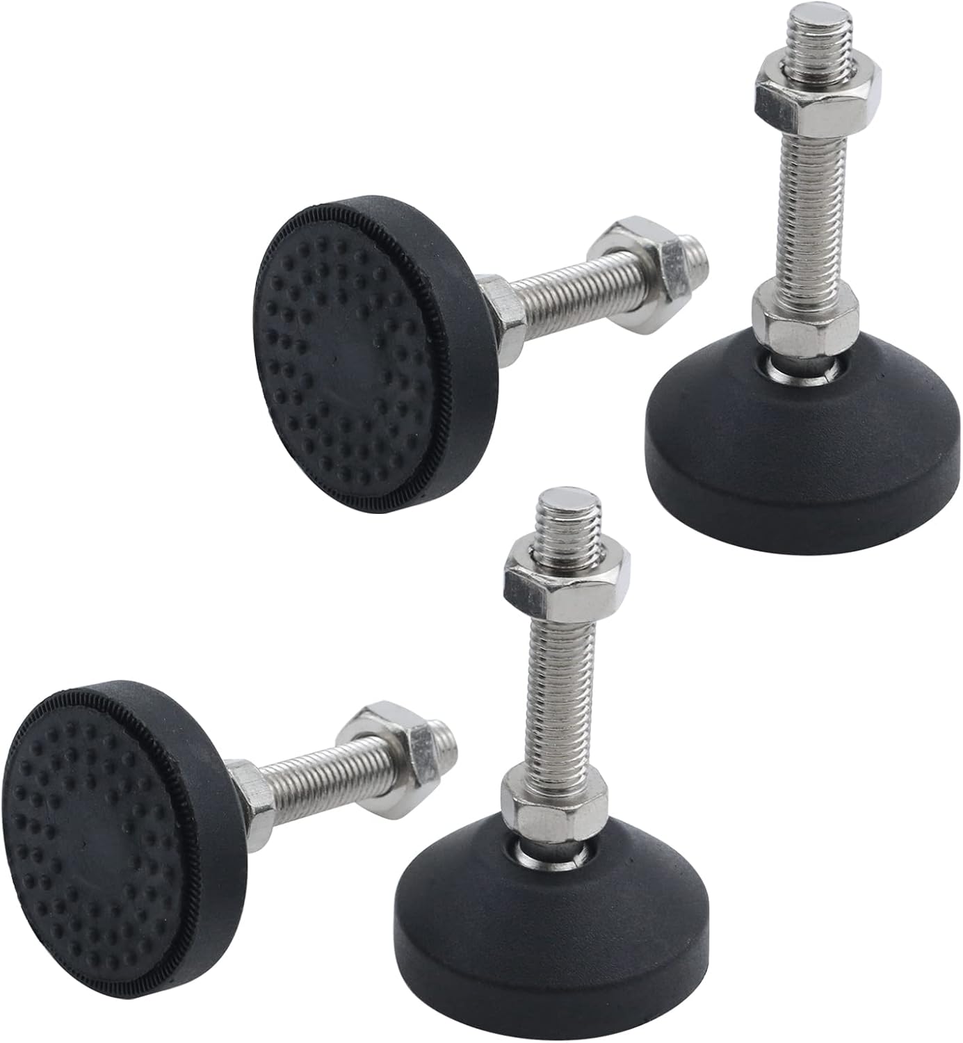 Antrader 4Pcs M8 x 2 Inch Steel Adjustable Leveling Feet,2 Inch Nylon Base | Reinforced Articulated Foot Cups for Furniture & Equipment,Anti-slip Dotted Rubber Base,Reduce Vibration & Protect Floors
