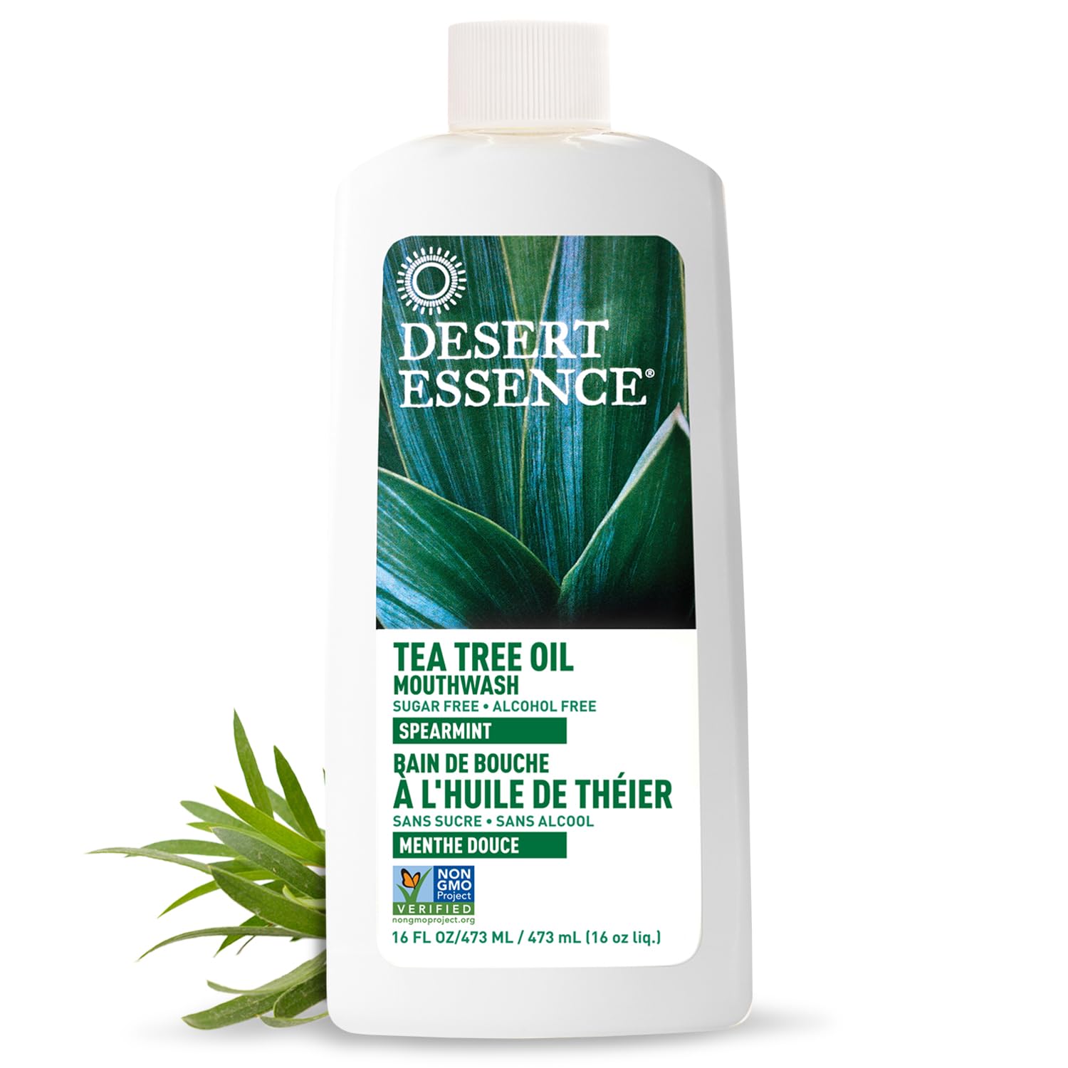 Desert Essence Tea Tree Oil Mouthwash, Alcohol Free, Spearmint, 16 fl oz | Sugar-free botanical formula with aloe