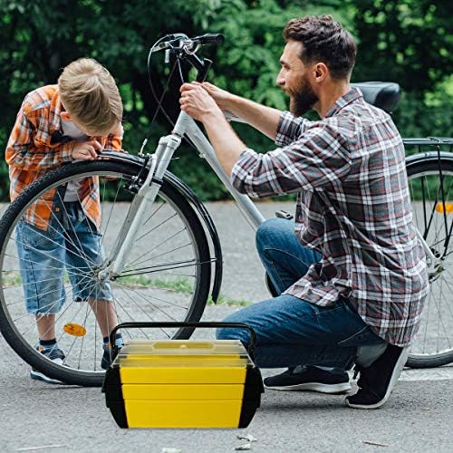 Portable Tool Box on Wheels - Stackable 3-in-1 Chest for Workshops and Craft Rooms - Foldable Comfort Handle and Latches by Stalwart (Black/Yellow)
