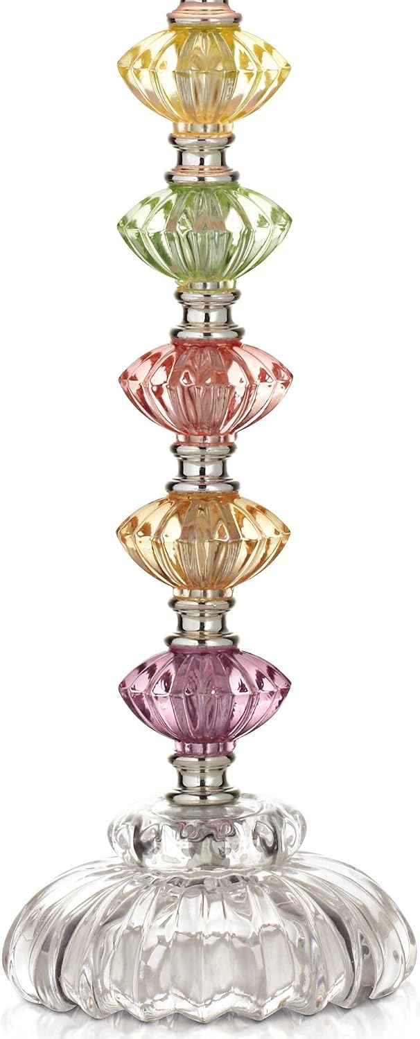 Bohemian 21" High Table Lamp Glass Stacked Traditional Modern Colored | Orchid Pink Chic Multi Kids Girls Living Room Bedroom Bedside House Nightstand Office Home Family Bell Shade