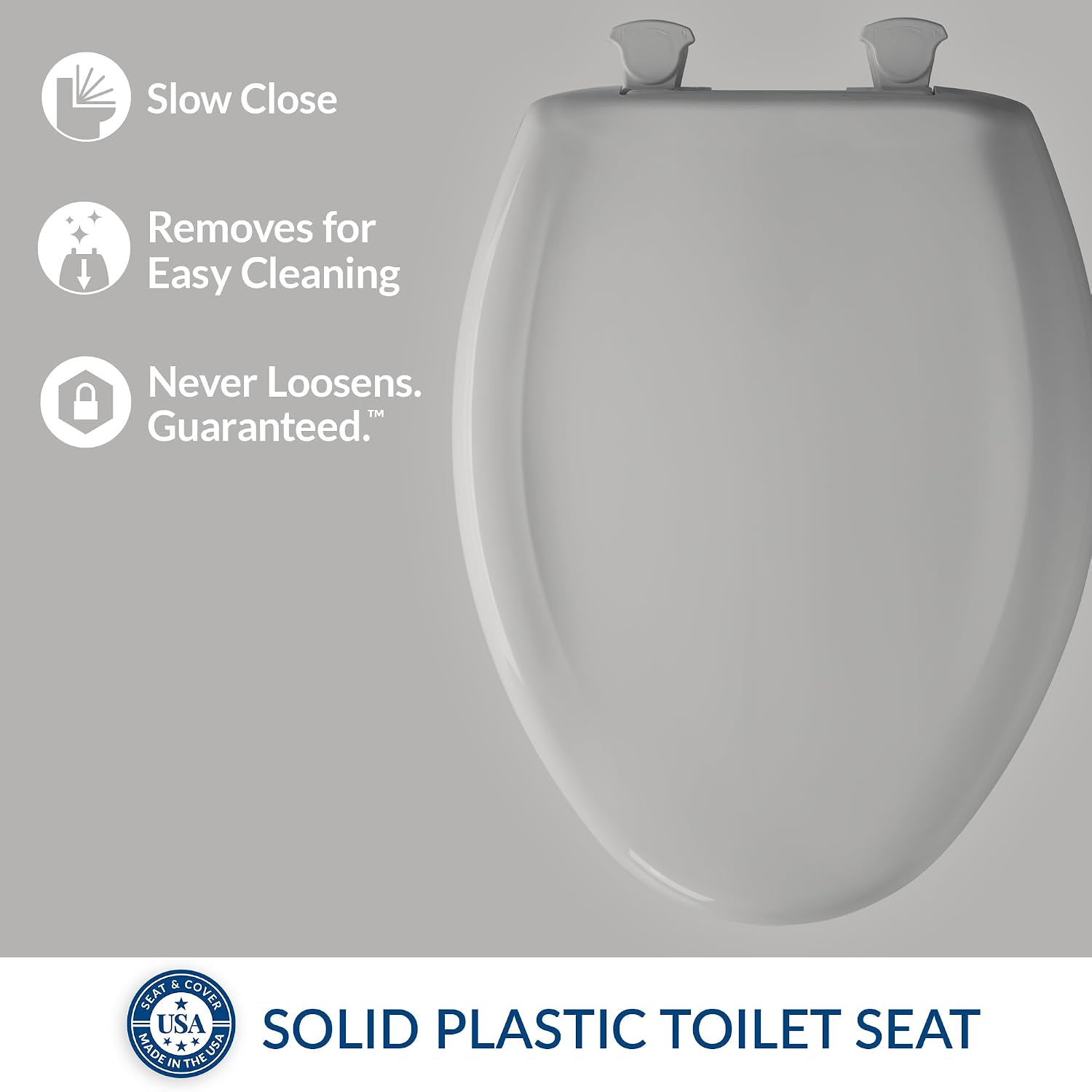 Bemis Classic Colors Slow Close Toilet Seat, Easy Clean Hinges and Durable Plastic Seat, Made in USA, Elongated, Black
