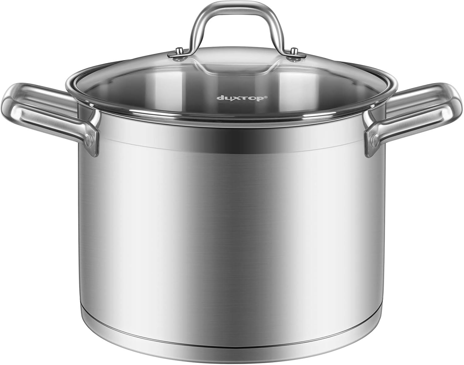 Duxtop Professional Stainless Steel Stock Pot with Glass Lid, Induction Cooking Pot, Impact-bonded Base Technology, 4.2 Quarts | Stockpot with Stay-Cool Handle, Impact-Bonded Base for Even Heating