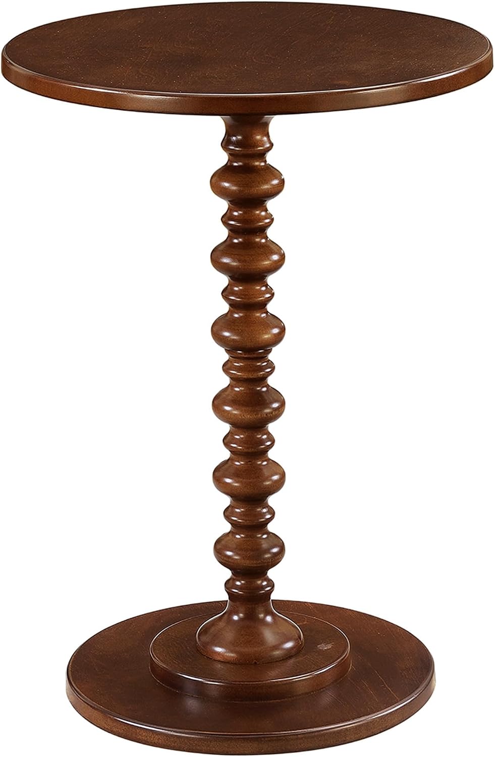 Convenience Concepts Palm Beach Spindle Table 17.75" - Traditional Round End Table for Living Room, Turned Solid Wood Side Table, Classic Display Pedestal Table, Espresso