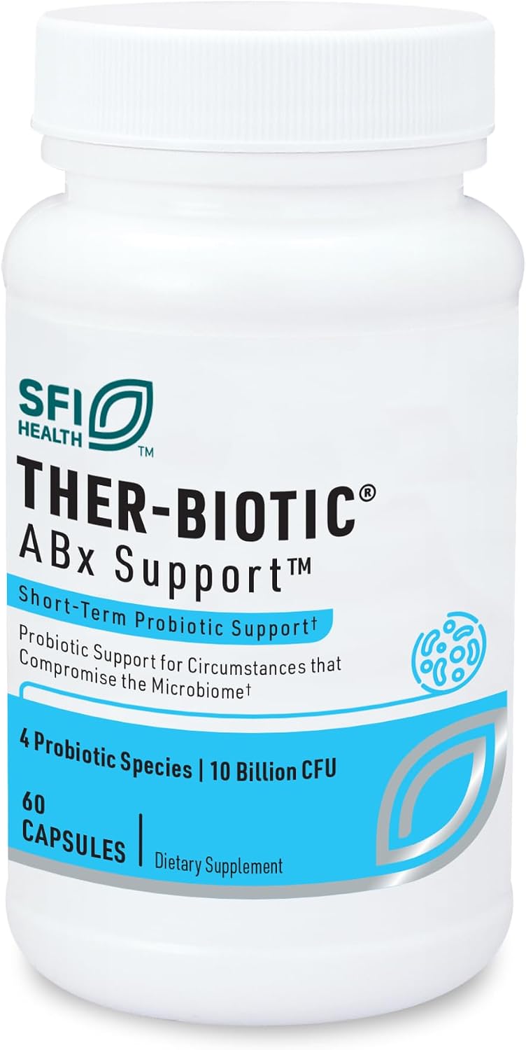 Klaire Labs SFI Health ABX Support Probiotic - 10 Billion CFU Supplement for Support During Antibiotic Therapy, Hypoallergenic & Non-Dairy (28 Capsules) | 10 Billion CFU Supplement for Support During Antibiotic Therapy, Hypoallergenic & Non-Dairy