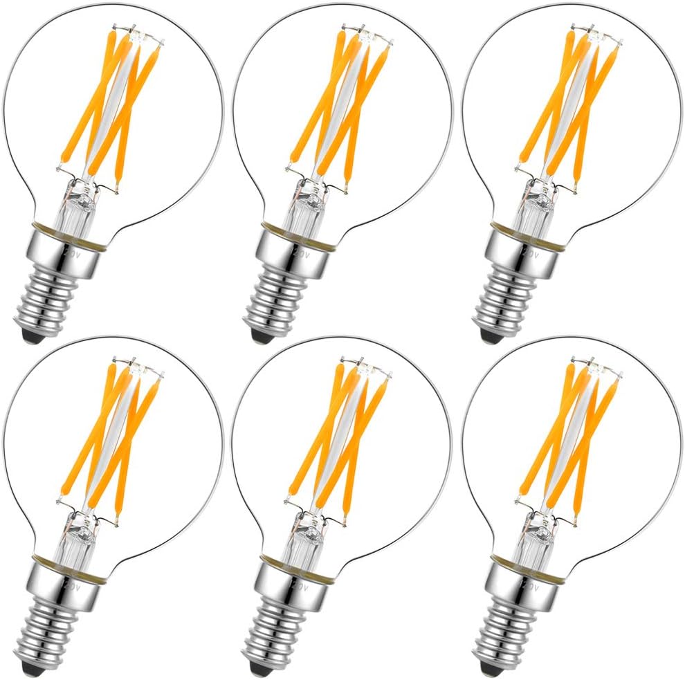 Litehistory e12 led bulb dimmable g16.5 Light Bulb 4W Equal 40 Watt 400lm AC120V e12 Candelabra Bulb 40 Watt for Chandeliers,Ceiling Fan,Vanity Warm White 2700K Globe candelabra Light Bulb 6Pack