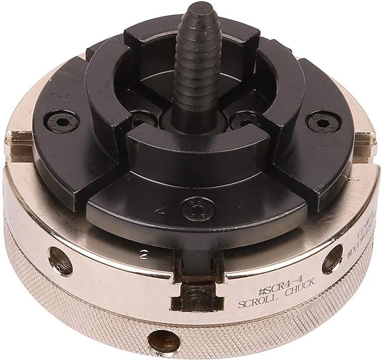 4INCH 4-Jaw Self-Centering Wood Lathe Chuck, 2" Round Jaw Mounted, 1"x8TPI thread & 3/4"x16TPI Adapter, T Allen Wrench, Screw Chuck, SCR4-4