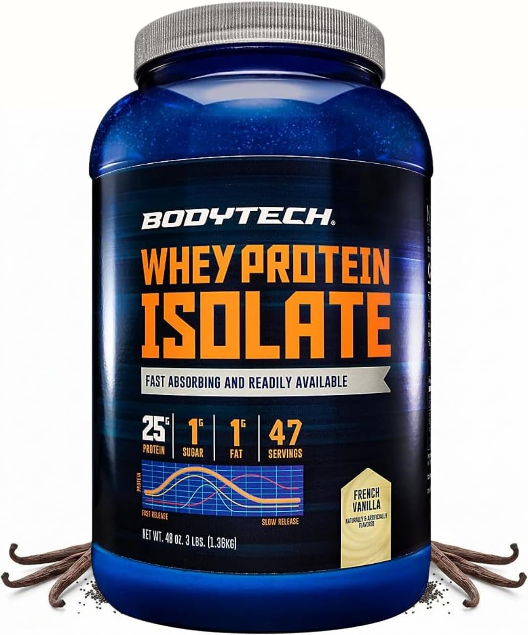 BodyTech Whey Protein Isolate Powder, French Vanilla, 1.5 LB, 23 Servings | 25G Protein per Serving, High Concentrated Protein Powder With Amino Acids & BCAAs for Men and Women, Gluten Free