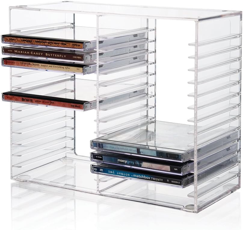 STORi Stackable Clear Plastic CD Organizer with Rubber Feet | Rectangular Jewel Cases Holder Perfect for Theatre Room | Holds up to 30 CD Cases