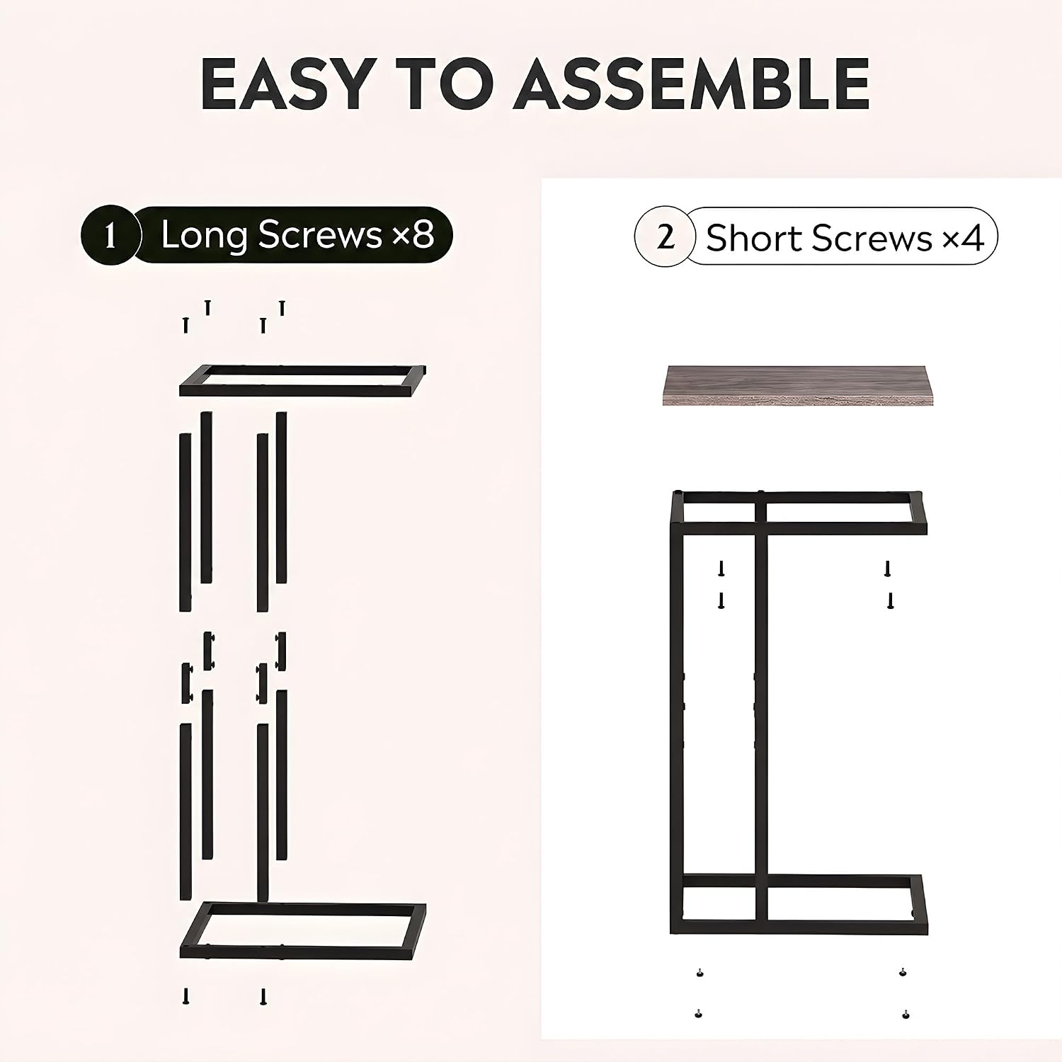 WLIVE C Shaped End Table, Small Side Tables for Sofa and Bed, Couch Table that Slides Under for Living Room, Bedroom, Home Office, Small Spaces