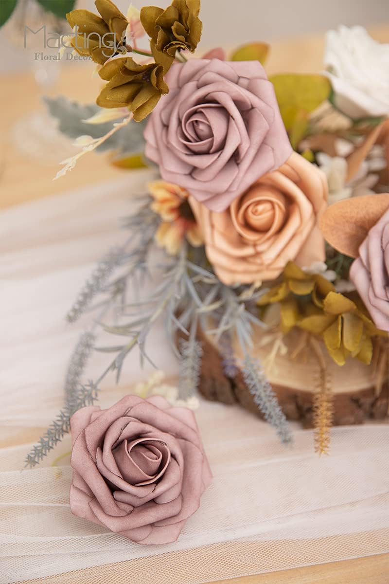 30PCS Yellow Artificial Flowers, Real Touch Fake Roses for Fall Decorations