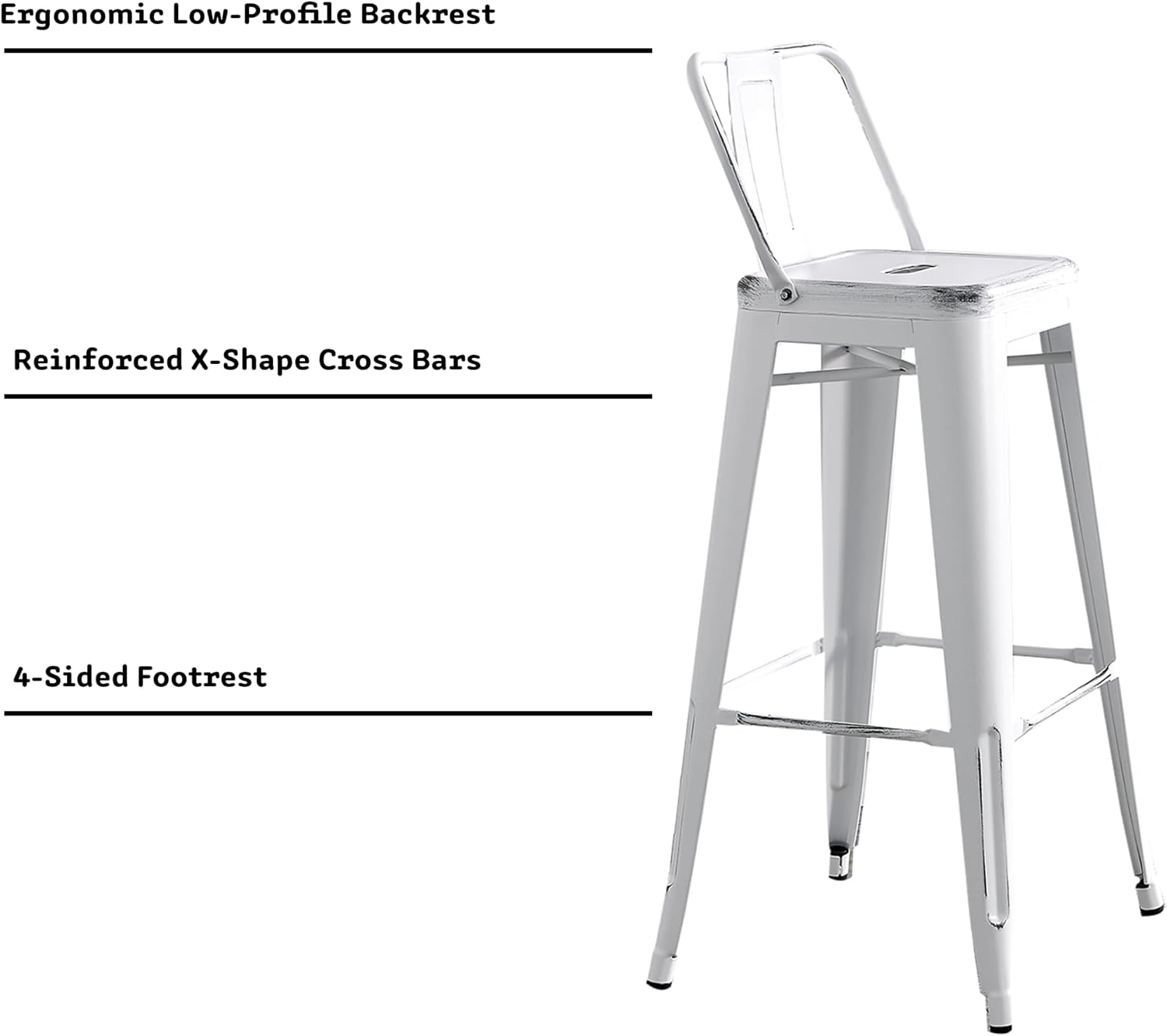 AC Pacific 30” Metal Barstool Set of 2 – Country Rustic Style with Low Back, Lightweight & Sturdy Build, Easy Assembly – Matte Black