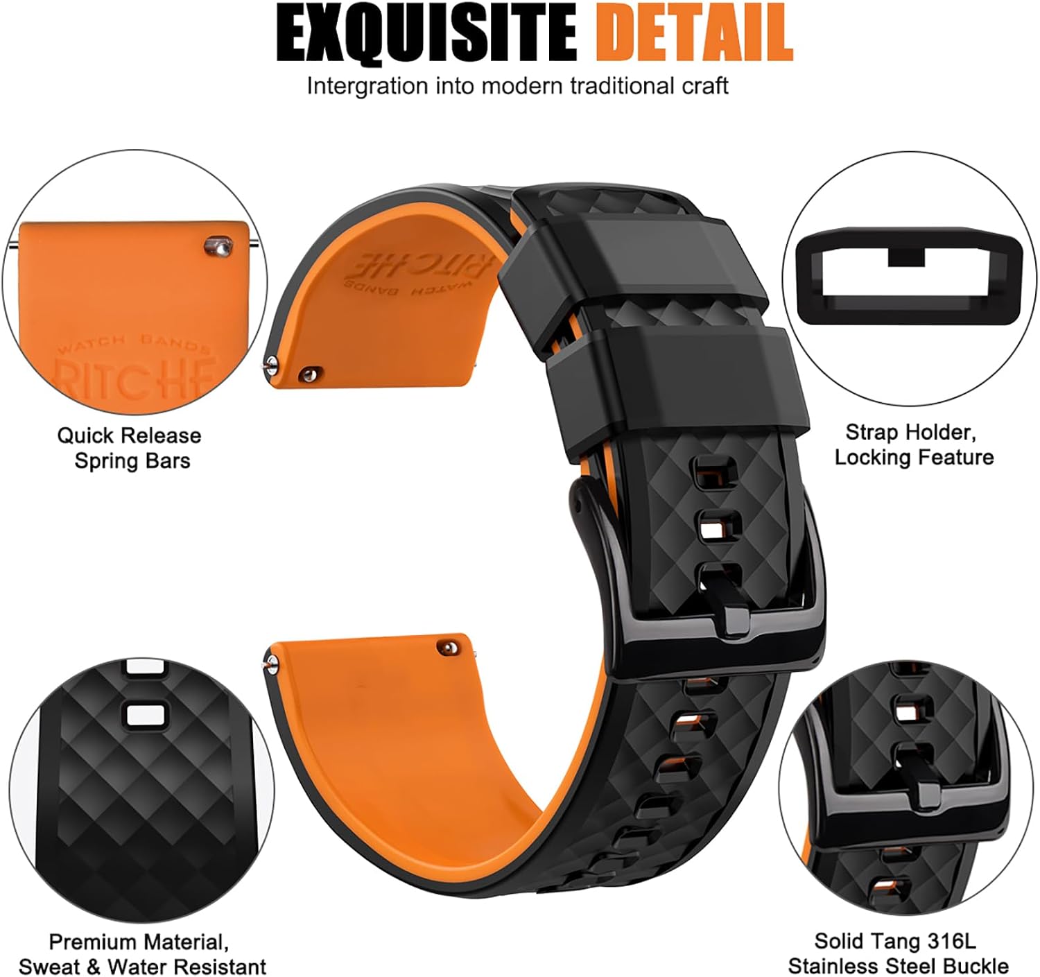 Ritche Christmas Gift Silicone Watch Bands 18mm 20mm 22mm 24mm Quick Release Rubber Watch Bands for Men, White Elephant Gifts
