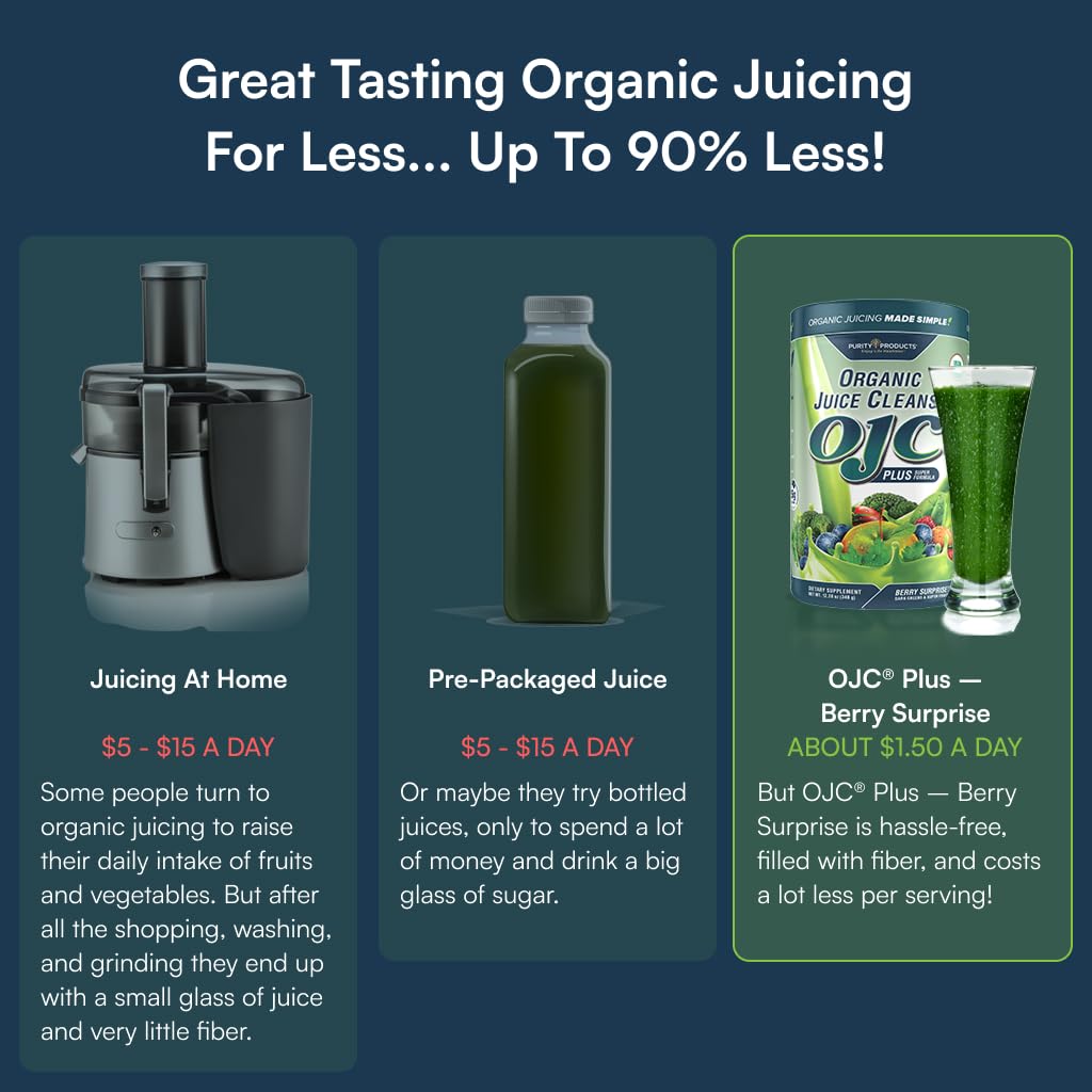 Purity Products Certified Organic Juice Cleanse OJC Plus Berry Surprise - 30+ Organic Veggies and Fruits - 5 Grams of Fiber - Promotes Energy and