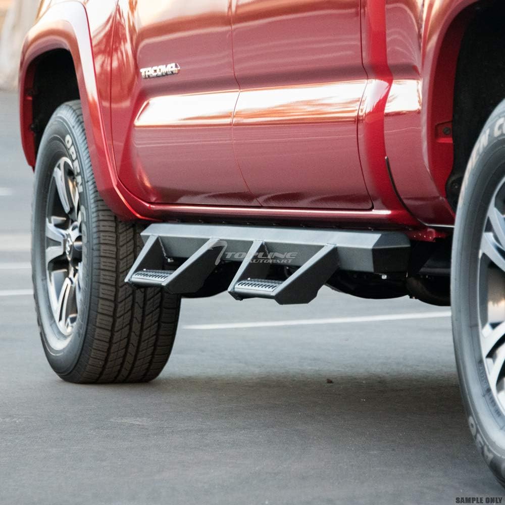 Matte Black Hoop Drop Step Side Nerf Bars Rail Running Boards v2 Compatible with 05-22 Toyota Tacoma Double (Crew) Cab
