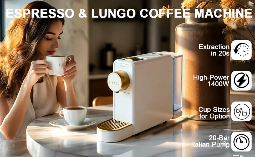 Espresso Machine Compatible with Nespresso Original Capsules, 20 Bar Italian High Pressure Pump Pod Coffee Maker