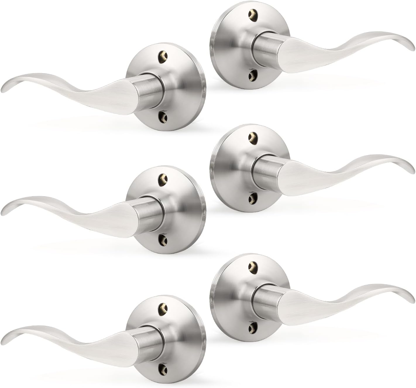 GOBEKOR 1 Pack Privacy Door Levers Brushed Nickel Lever Door Handles Interior for Bedroom and Bathroom Door Locks Wave Door Handles