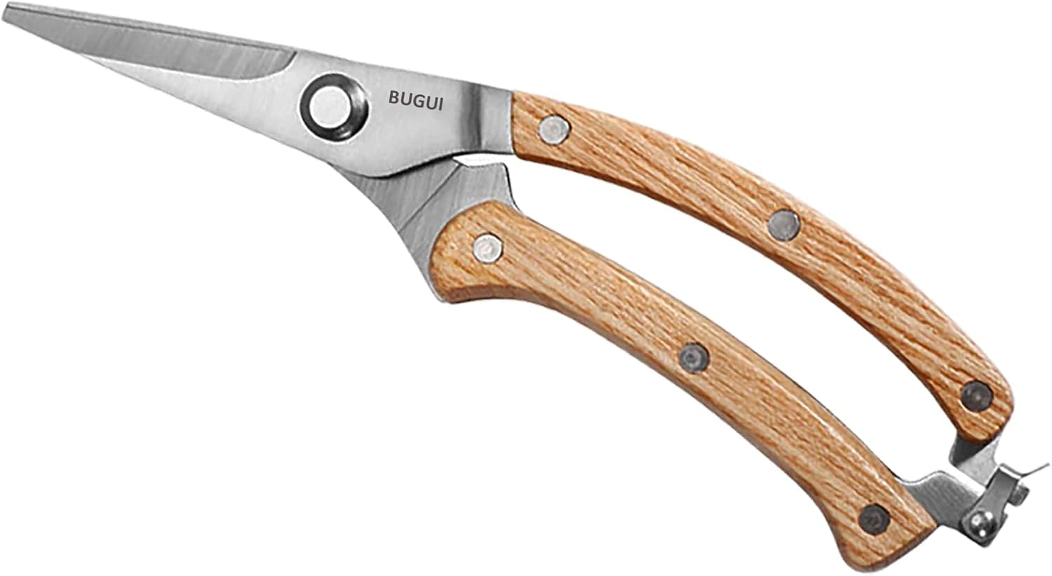 BUGUI Wood Handle Pruning Shears, SK-5 Steel Blade, 1-inch Cutting Capacity, Sharp, Well Designed Garden Shears, 8"
