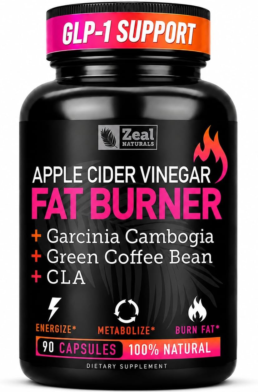 Zeal Apple Cider Vinegar Hunger & Metabolism Support - ACV Capsules - Garcinia Cambogia + w. CLA & Green Coffee Bean Green Tea, 90 Capsules