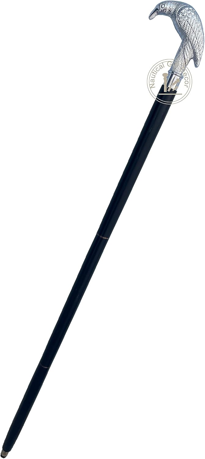 Edgar Allen Poe's Mystic Raven Gothic Walking Stick Swagger Cane, 37 Inch, Hardwood, Black
