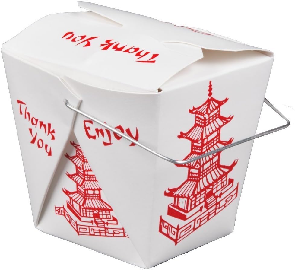 Combo - Pack of 25 Chinese Take Out Boxes Pagoda 16 oz/Pint Size Party Favor and Food Pail with 25 Chopsticks in DHI Packaging