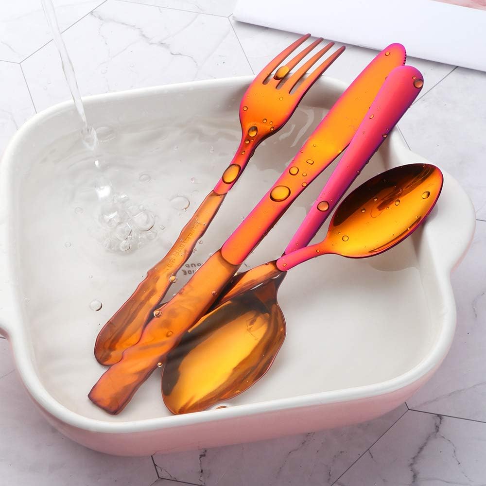BuyGo Rainbow Silverware Set Flatware Set Stainless Steel Colorful Dinnerware Set 16-Piece Multicolor Cutlery Set, Service for 4