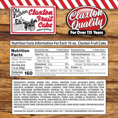 ClaxSnax Fruit Cake – 20 Slices Individually Wrapped By-The-Slice | Old-Fashioned Claxton Recipe | Holiday Fruitcake Since 1910 | Convenient Snack