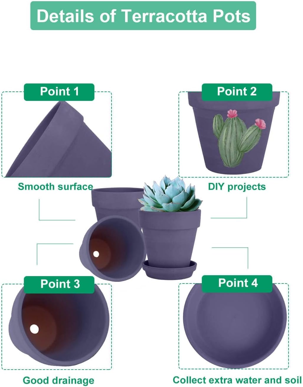 vensovo 4 Inch Terracotta Plant Pots with Saucer - 6 Pack Clay Flower Pots with Drainage, Great for Plants, Crafts, Wedding Favor