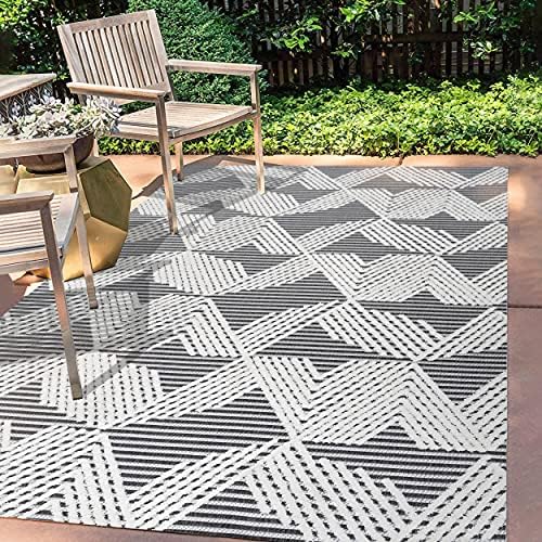 JONATHAN Y Art Deco Geometric Indoor Outdoor Area Rug 3X5 Black/Ivory, Jazz High-Low Pile for Backyard, Patio, Porch, Easy-Cleaning, High Traffic