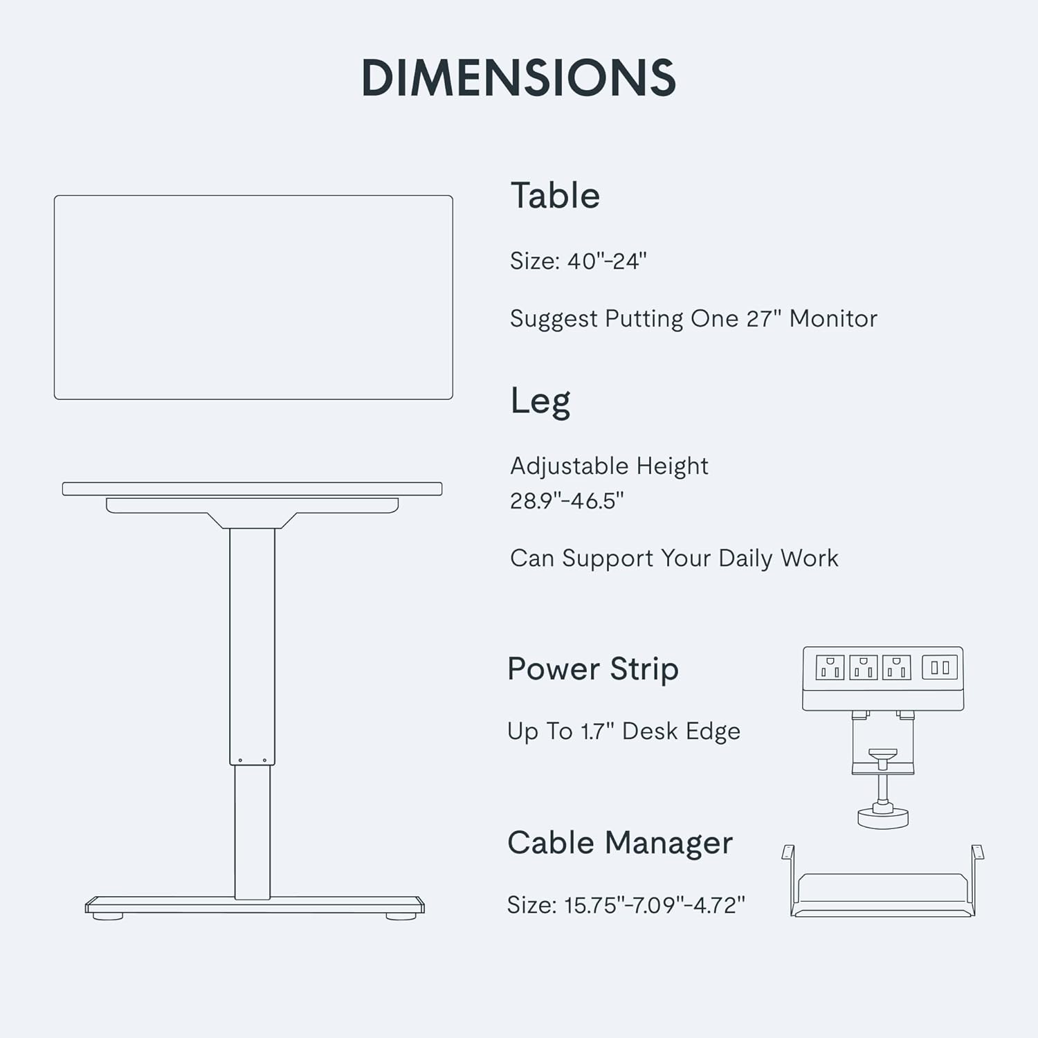 FLEXISPOT EN2 48"x24" Standing Desk with Power Strip Bundle, Black