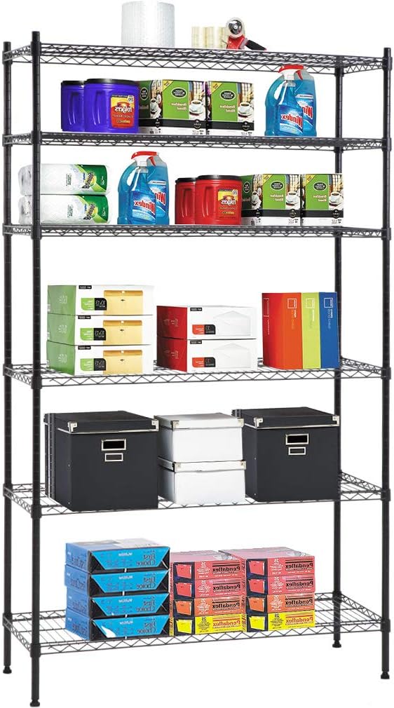 PayLessHere | 6-Tier Wire Shelf with Wheels | 45"x18"x82" | Black