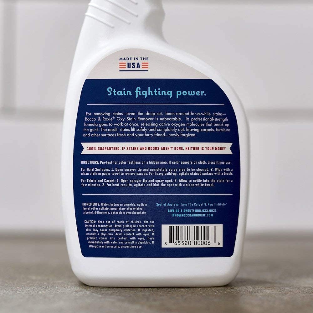 Rocco & Roxie Oxy Stain Remover - Oxygen Powered Carpet Cleaner Spray - Pet Stain Remover for Carpet, Spot Cleaner for Upholstery, Couch, Laundry, Rug