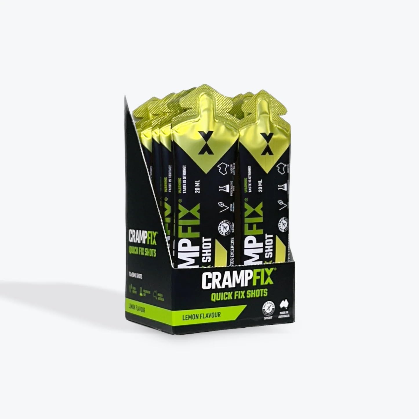 CRAMPFIX Sports Shot, Prevents and Relieves Muscle Cramps in Seconds, Easy Carry Sachets, 15 Pack, All Natural, Lemon