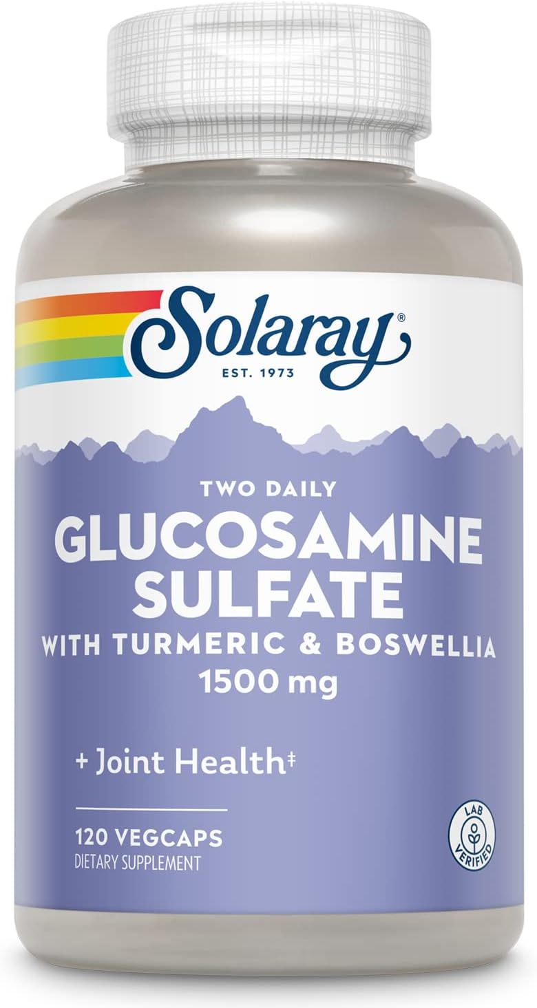 SOLARAY Glucosamine Sulfate 1500 mg, 120 VegCaps | Joint Mobility & Connective Tissue Support - Glucosamine, Turmeric & Boswellia - 60 Servings - Lab Verified