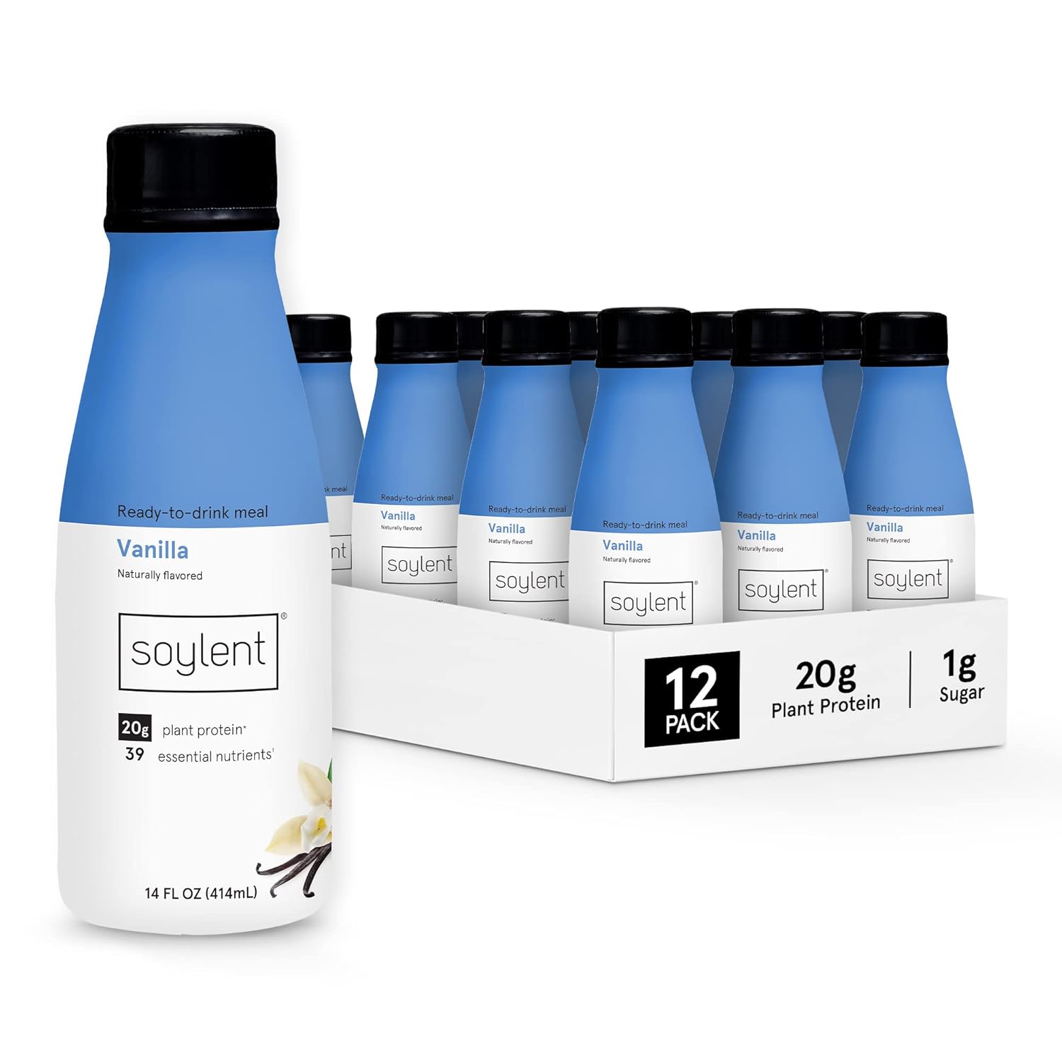 Soylent Creamy Chocolate Meal Replacement Shake, Ready-to-Drink Plant Based Protein Drink, Contains 20g Complete Vegan Protein and 1g Sugar, 14oz