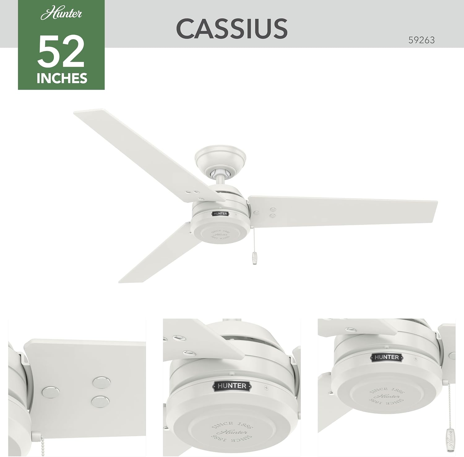 Hunter Cassius, Outdoor or Indoor, Ceiling Fan, 44 inch, Matte Black