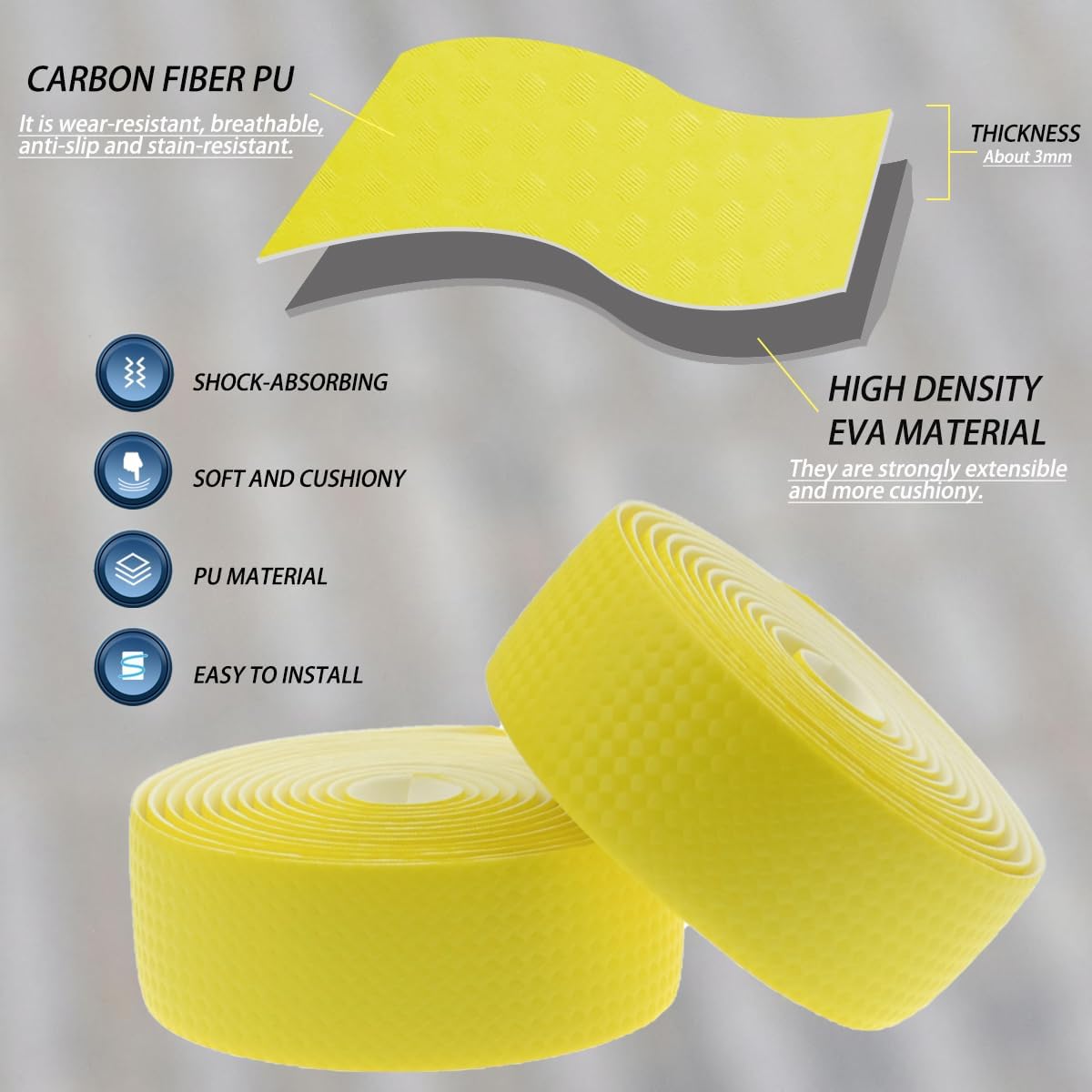 KINGOU Carbon Fiber PU Leather Road Bike Handlebar Tape Bar Tapes - 2PCS Per Set