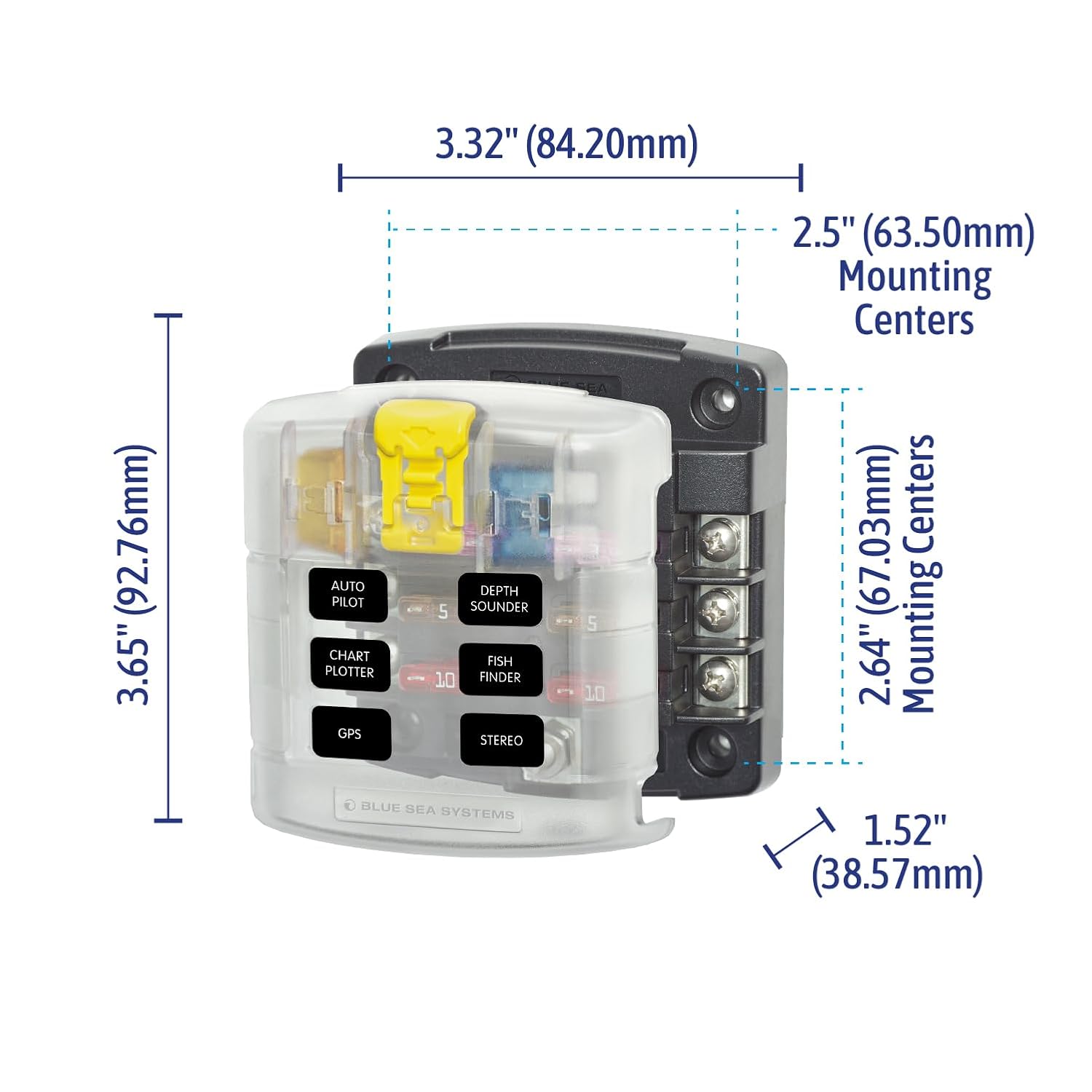 Blue Sea Systems ST Blade Fuse Block 6 Way Circuits with Negative Bus and Cover, 100 Amps, 5025