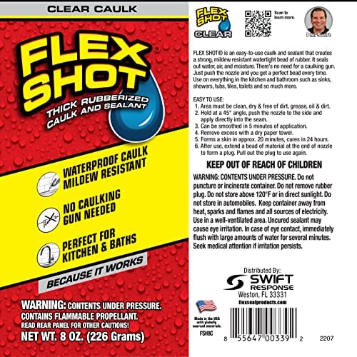 Flex Shot, Flexible Rubber Silicone Sealant, Waterproof Caulk, UV Resistant, No Caulk Gun Needed, Perfect for Kitchen, Bath, Showers, Sinks, Baseboards, Black, 8oz, 1-Pack