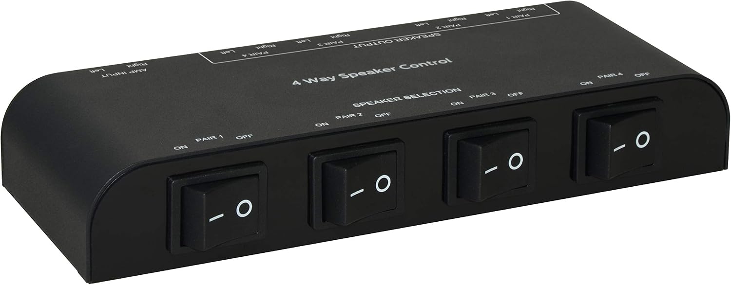 2 Way Speaker Switch, 1 in 2 Out Way Pair Stereo Speaker Selector W/Volume Control Metal Non-Slip Box - Black (61052), 9.0 x 3.25 x 1.5