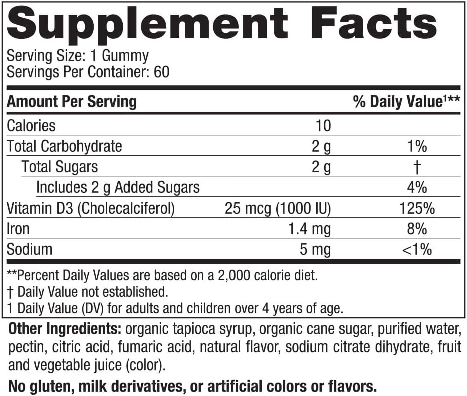 Nordic Naturals Vitamin D3 Gummies,1000 IU D3 + Iron, Wild Berry - 120 Count